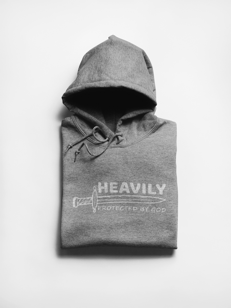"Heavily Protected by God" Heather grey Hoodie; unisex