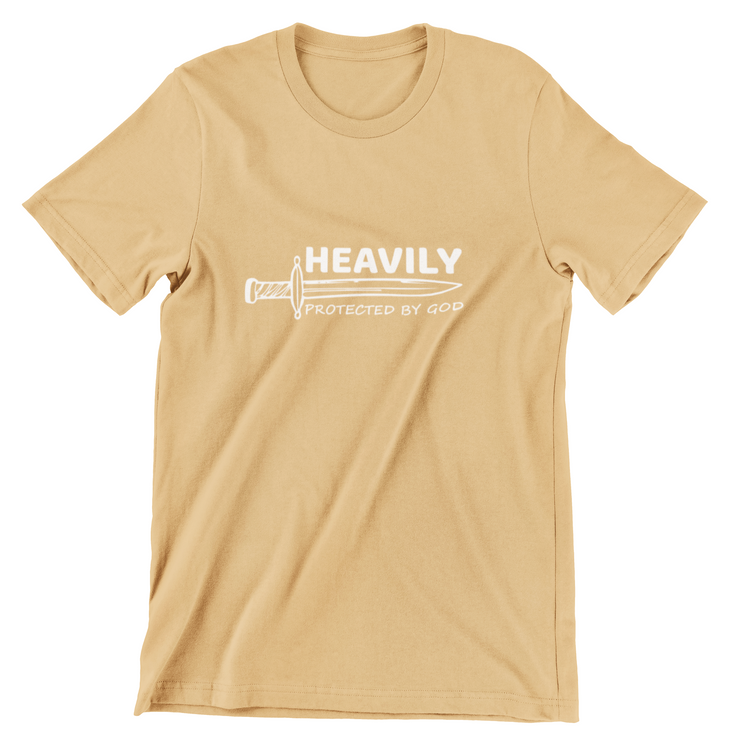 "Heavily Protected by God" Tan T-shirt; unisex