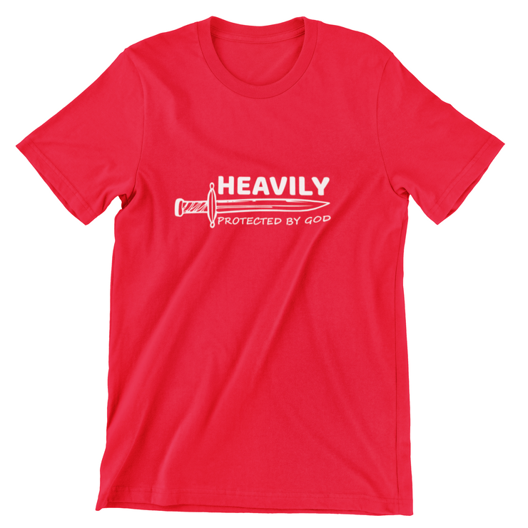 "Heavily Protected by God" Red T-shirt; unisex