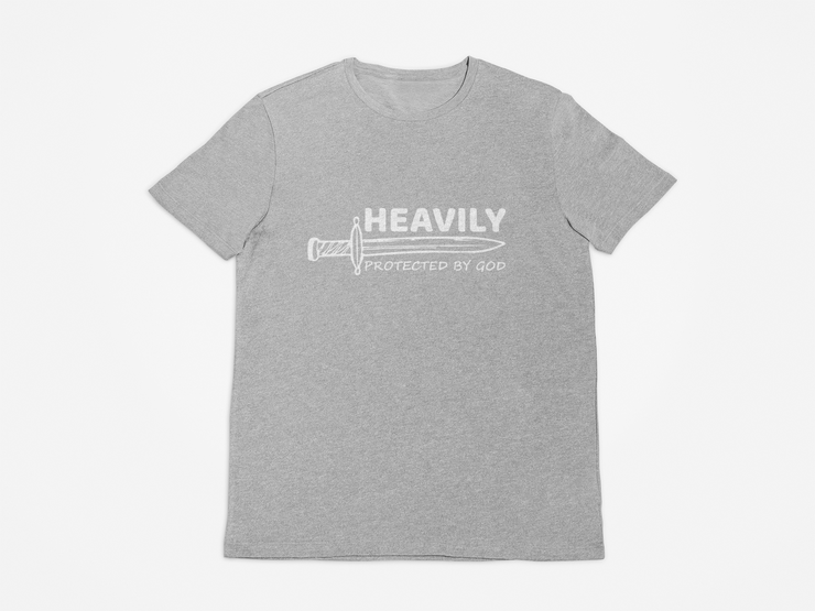 "Heavily Protected by God" Heather grey T-shirt; unisex