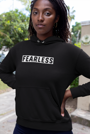 “Fearless" Black hoodie with white print; unisex