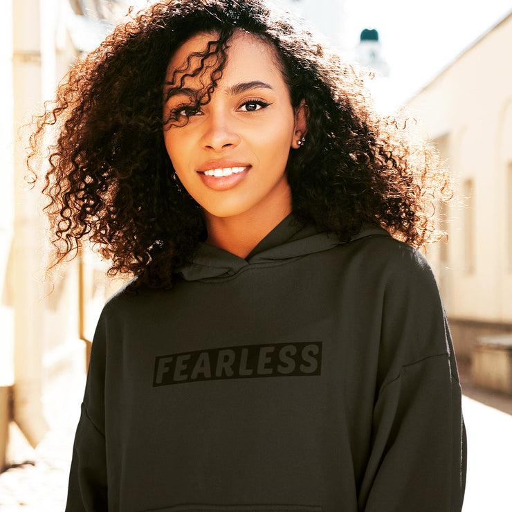 "Fearless" Black hoodie with black print; unisex