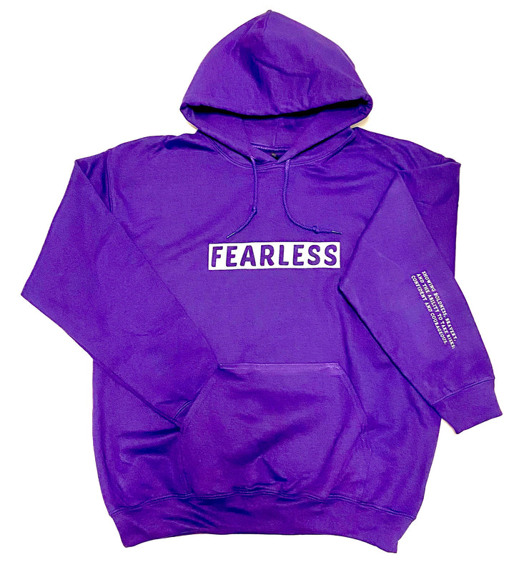 "Fearless" Purple hoodie with white print; unisex