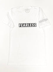 "Fearless” White t-shirt with black print; unisex