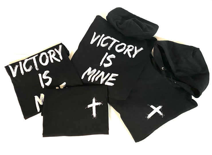 "Victory Is Mine" Black tee & hoodie combo; unisex