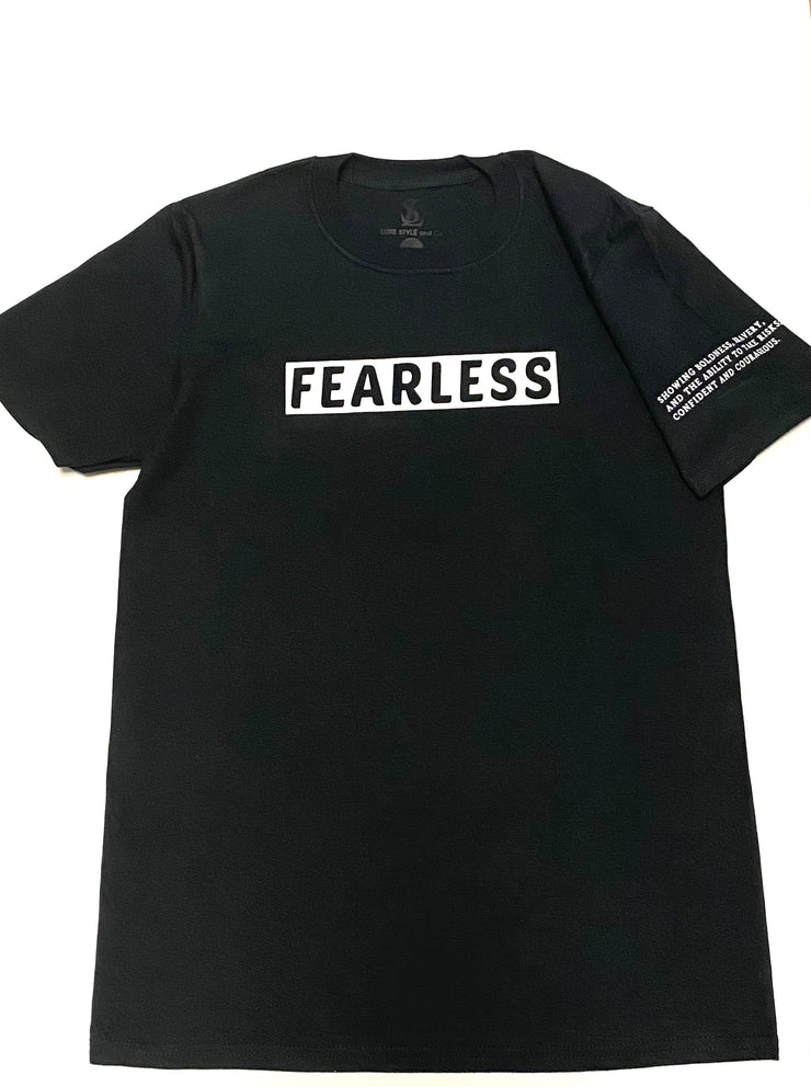 "Fearless” Black t-shirt with white print; unisex