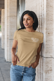 "Out Here, Trusting Jesus" Tan t-shirt; unisex